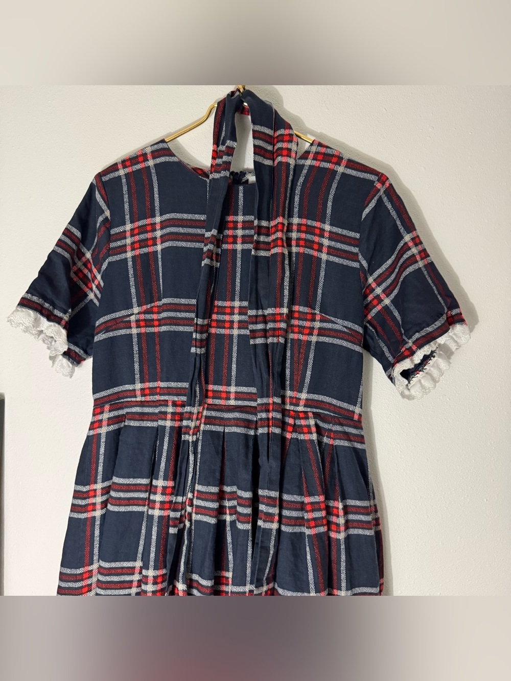 Dainty Jewells Highland Plaid dress with scalloped lace trim and belt size L - Picture 3 of 16
